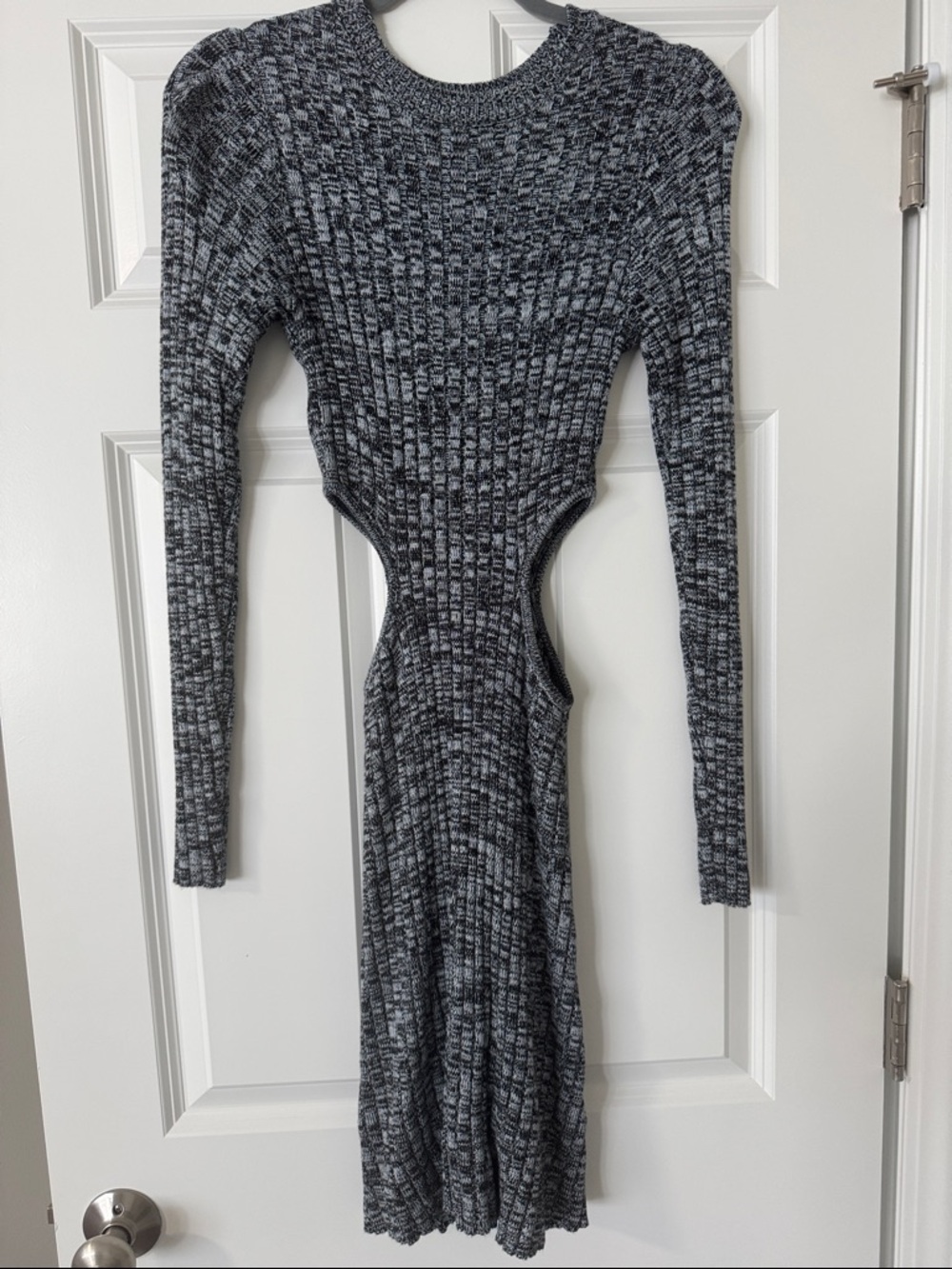 AFRM Black and Gray Ribbed Cutout Long Sleeve Dress